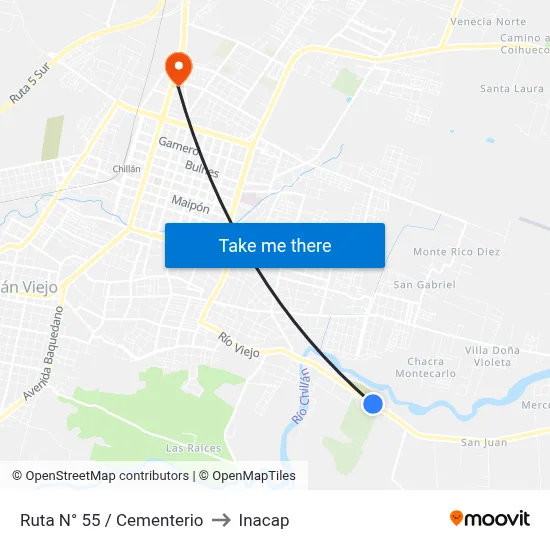 Ruta N° 55 / Cementerio to Inacap map