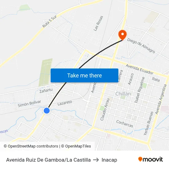 Avenida Ruiz De Gamboa/La Castilla to Inacap map