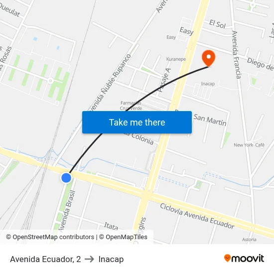 Avenida Ecuador, 2 to Inacap map