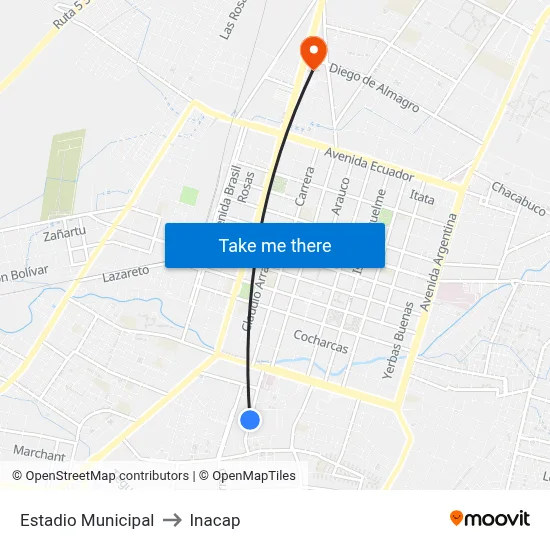 Estadio Municipal to Inacap map