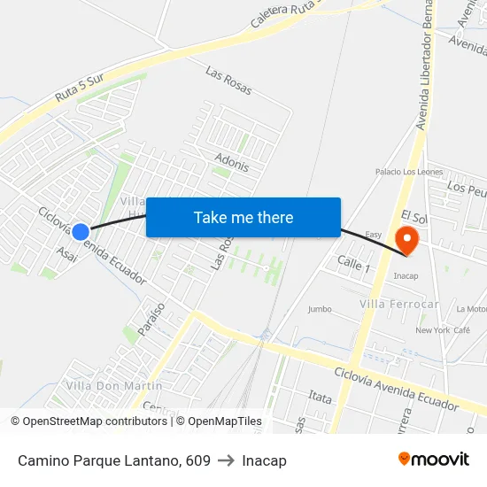 Camino Parque Lantano, 609 to Inacap map