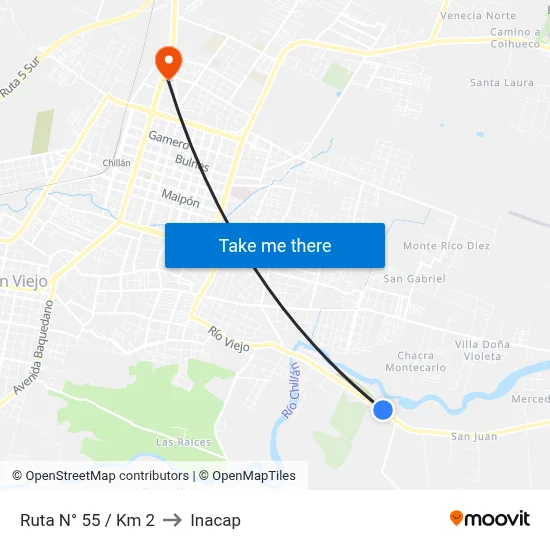 Ruta N° 55 / Km 2 to Inacap map