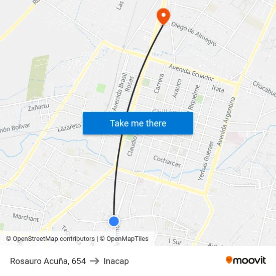 Rosauro Acuña, 654 to Inacap map