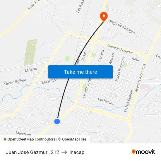 Juan José Gazmuri, 212 to Inacap map