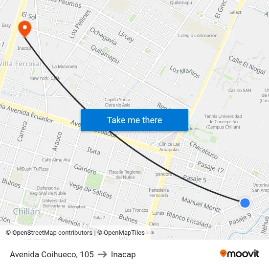Avenida Coihueco, 105 to Inacap map