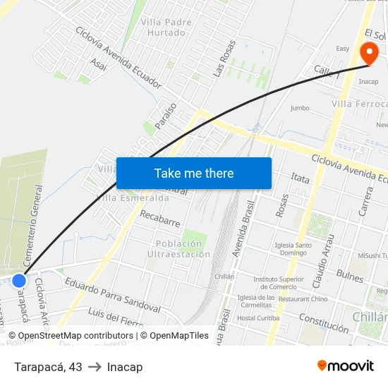 Tarapacá, 43 to Inacap map