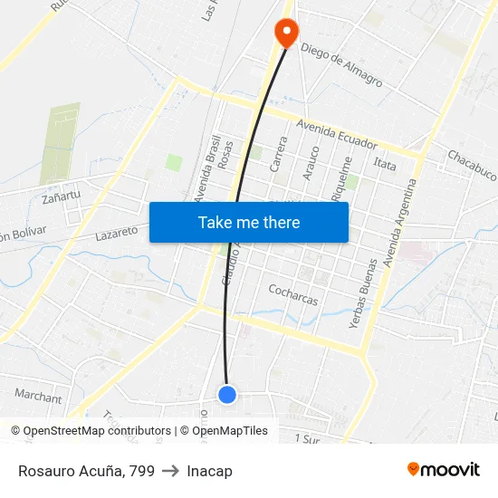 Rosauro Acuña, 799 to Inacap map