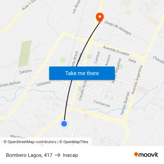 Bombero Lagos, 417 to Inacap map