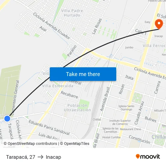Tarapacá, 27 to Inacap map