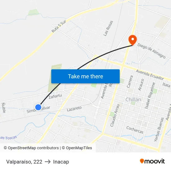 Valparaíso, 222 to Inacap map