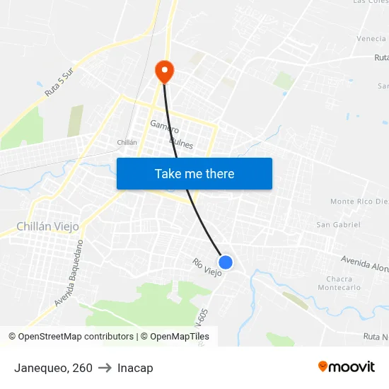 Janequeo, 260 to Inacap map