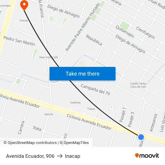 Avenida Ecuador, 906 to Inacap map