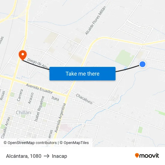 Alcántara, 1080 to Inacap map