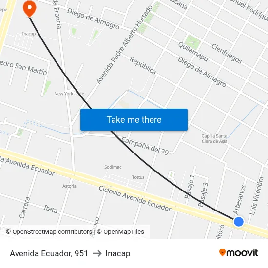 Avenida Ecuador, 951 to Inacap map