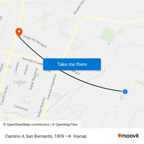 Camino A San Bernardo, 1809 to Inacap map