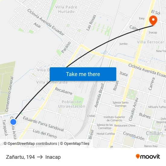 Zañartu, 194 to Inacap map