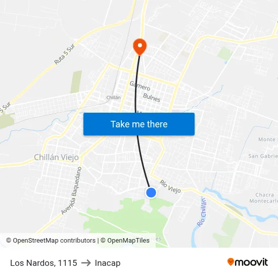 Los Nardos, 1115 to Inacap map