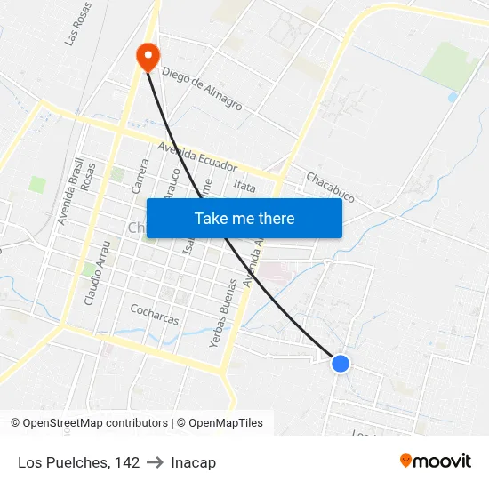 Los Puelches, 142 to Inacap map