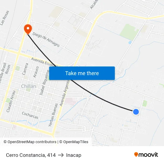Cerro Constancia, 414 to Inacap map