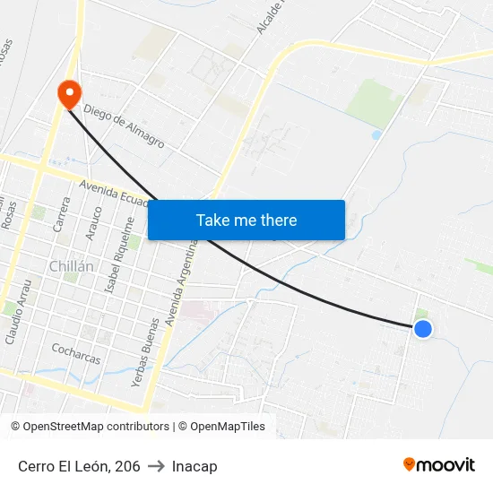 Cerro El León, 206 to Inacap map