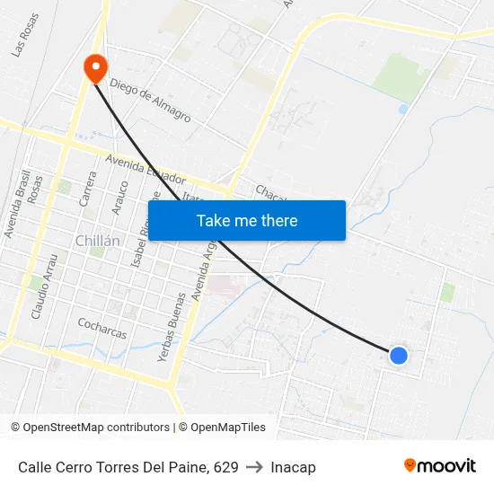 Calle Cerro Torres Del Paine, 629 to Inacap map
