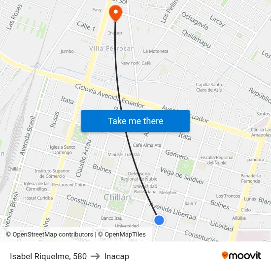 Isabel Riquelme, 580 to Inacap map