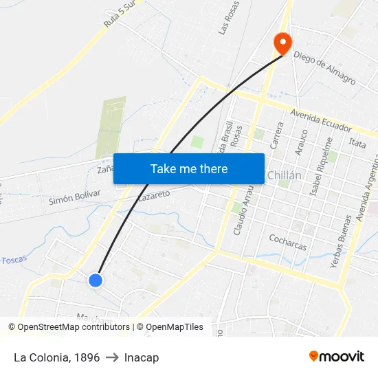 La Colonia, 1896 to Inacap map