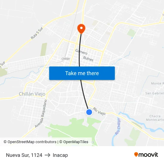 Nueva Sur, 1124 to Inacap map
