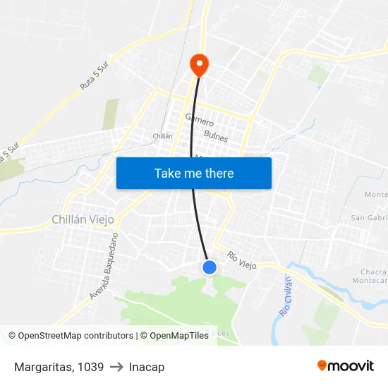 Margaritas, 1039 to Inacap map