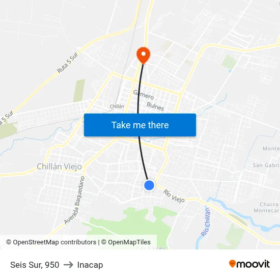 Seis Sur, 950 to Inacap map