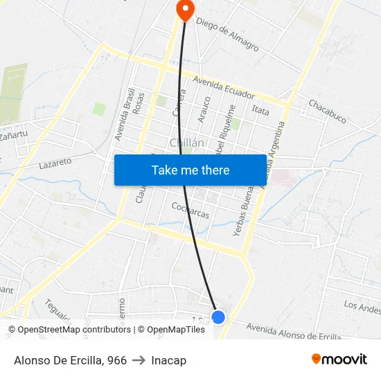 Alonso De Ercilla, 966 to Inacap map