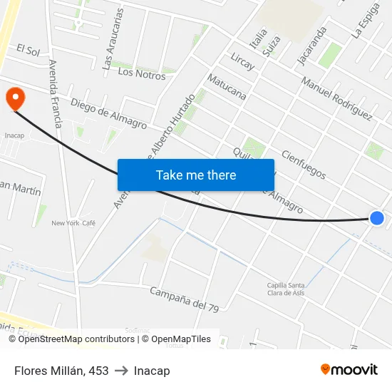 Flores Millán, 453 to Inacap map