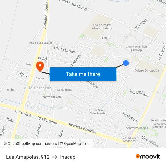 Las Amapolas, 912 to Inacap map