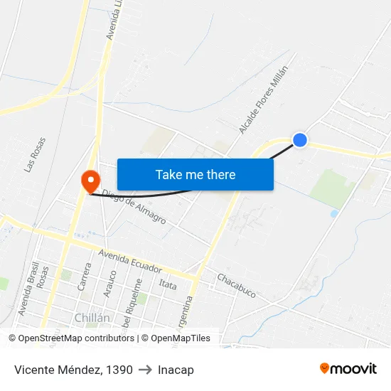 Vicente Méndez, 1390 to Inacap map