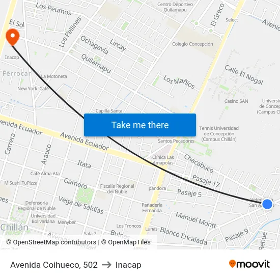 Avenida Coihueco, 502 to Inacap map