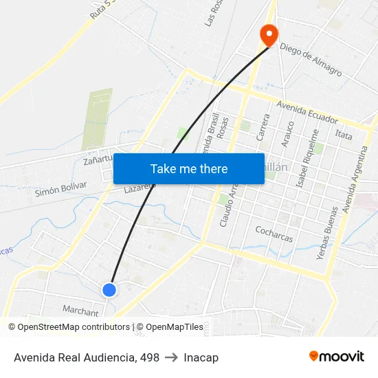 Avenida Real Audiencia, 498 to Inacap map