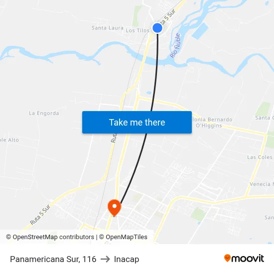 Panamericana Sur, 116 to Inacap map