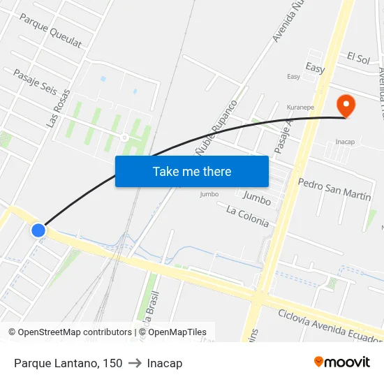 Parque Lantano, 150 to Inacap map