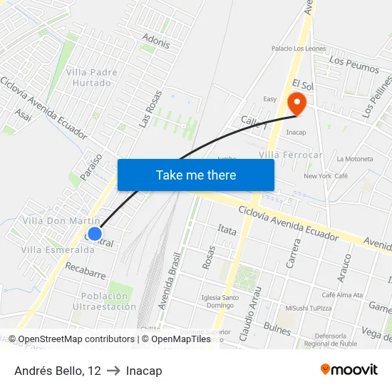 Andrés Bello, 12 to Inacap map