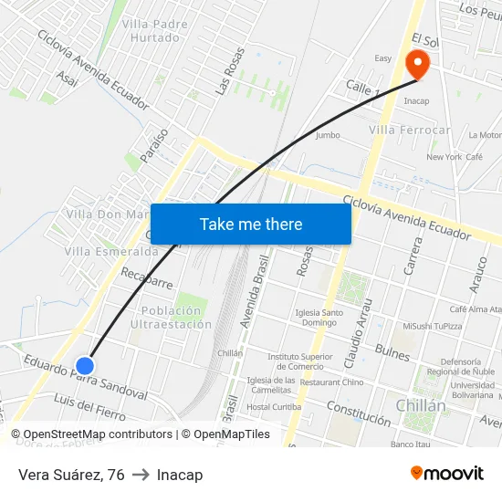 Vera Suárez, 76 to Inacap map