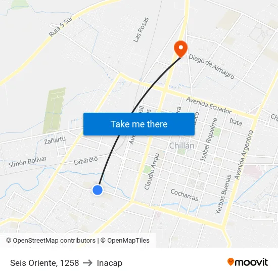 Seis Oriente, 1258 to Inacap map