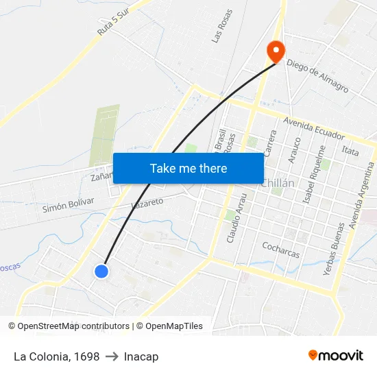 La Colonia, 1698 to Inacap map