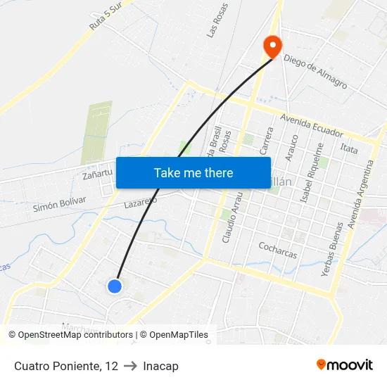 Cuatro Poniente, 12 to Inacap map