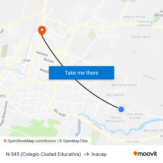 N-545 (Colegio Ciudad Educativa) to Inacap map