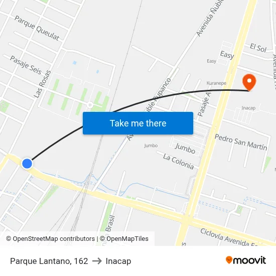 Parque Lantano, 162 to Inacap map
