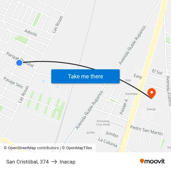 San Cristóbal, 374 to Inacap map