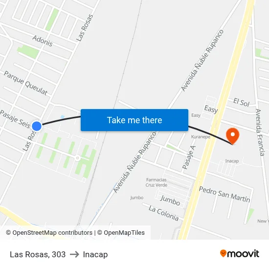 Las Rosas, 303 to Inacap map