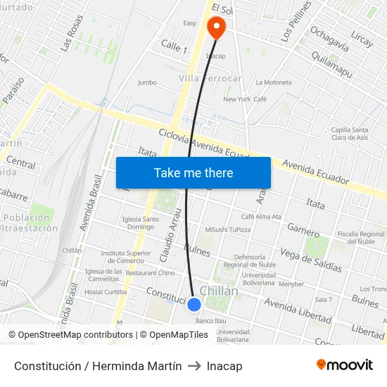 Constitución / Herminda Martín to Inacap map