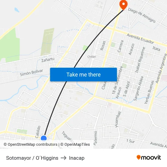 Sotomayor / O´Higgins to Inacap map