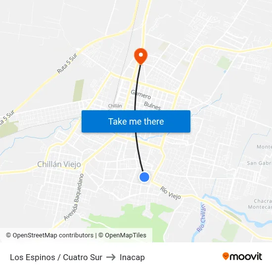 Los Espinos / Cuatro Sur to Inacap map